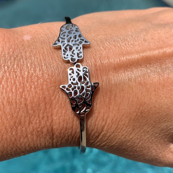 New Hinged Double Hamsa Bracelet - Picture 4 of 7